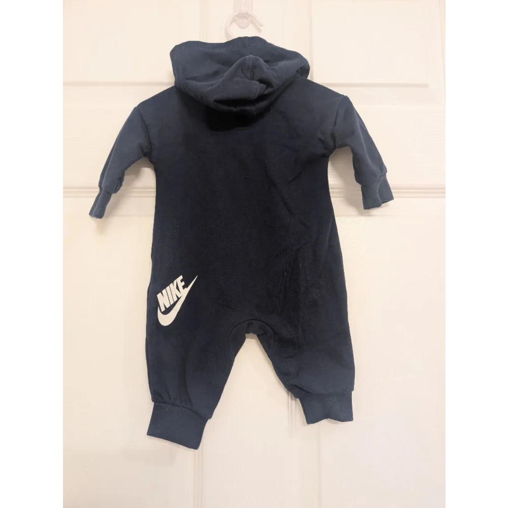 Baby Nike Navy & White Logo Hooded Footie 3 Months